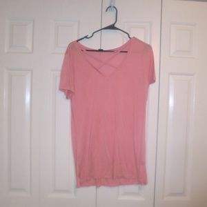NWOT Rue 21 Pink Crisscross Top Soft Stretchy V Neck Shirt L